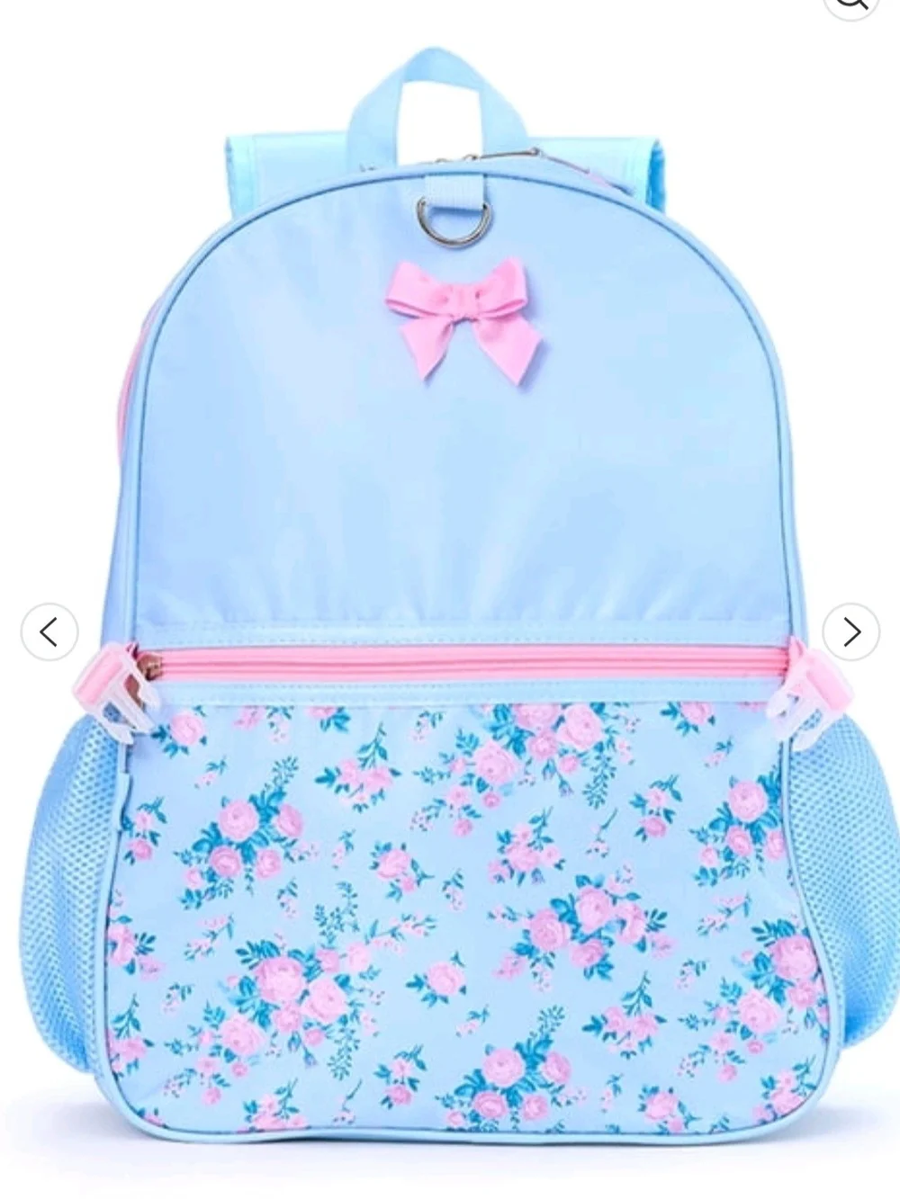 Kids Floral Bow Backpack - Light Blue with Pink Bows